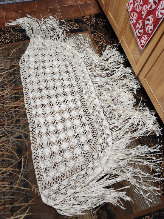 Sweaters - Vintage Shaul Handmade Cream Macramé with Fringe